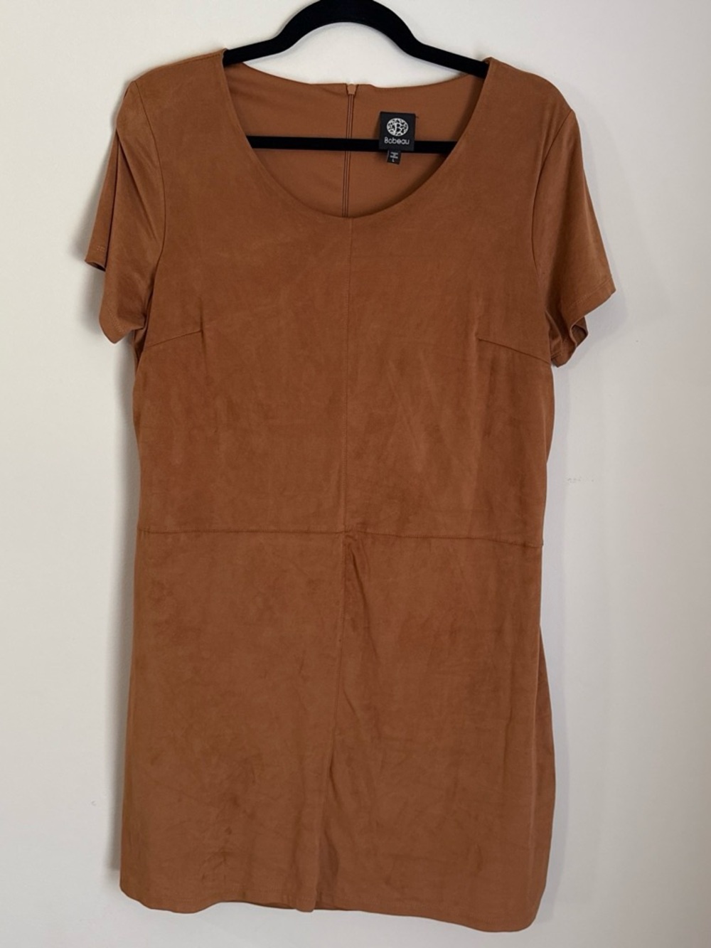 bobeau tan faux-suede short sleeve shift tunic